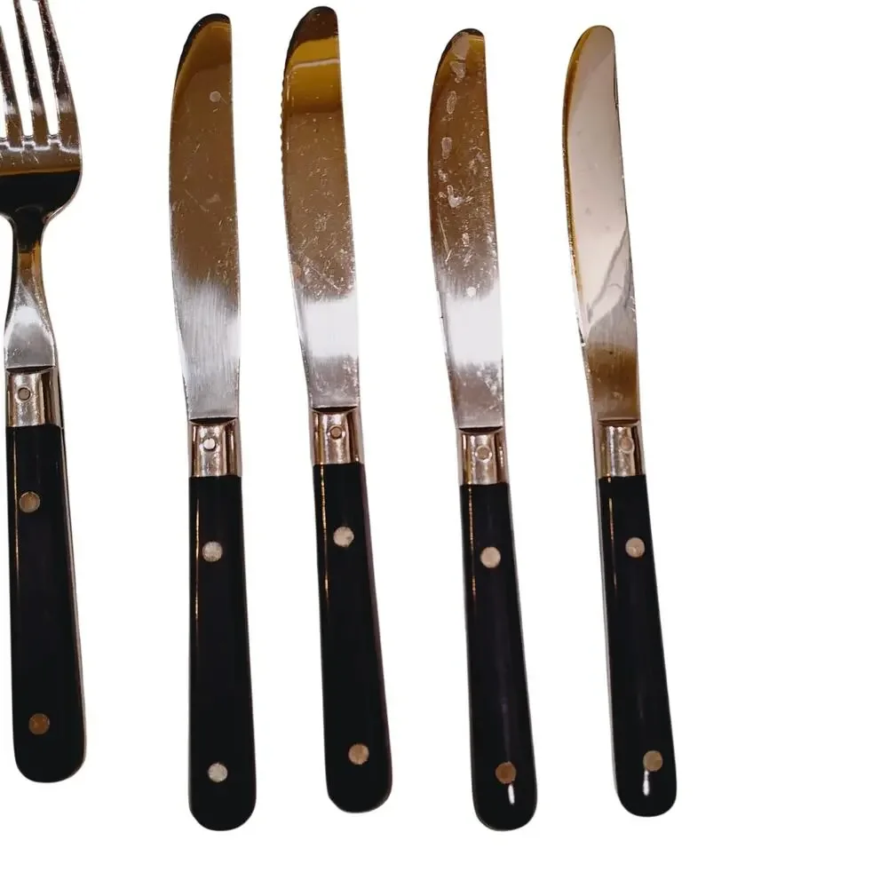 NAVY Cobalt Blue Handle Riveted Stainless Flatware Korea 22 Pieces Unbranded